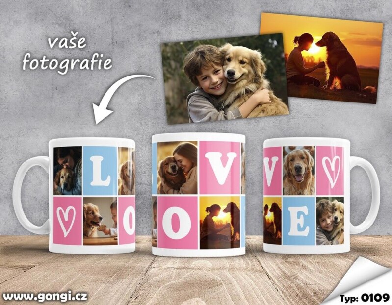 Hrnek 330 ml - 0109 - Love - čtverečkové fotografie